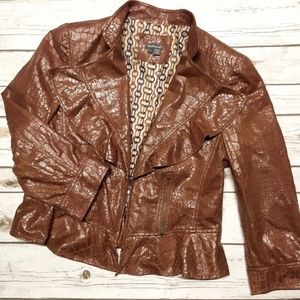 Anthracite Brown Faux Leather Moto Jacket